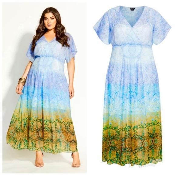 City Chic Shanika Mirror boho Maxi Dress - Sky plus‎ size L 20 - Picture 1 of 11